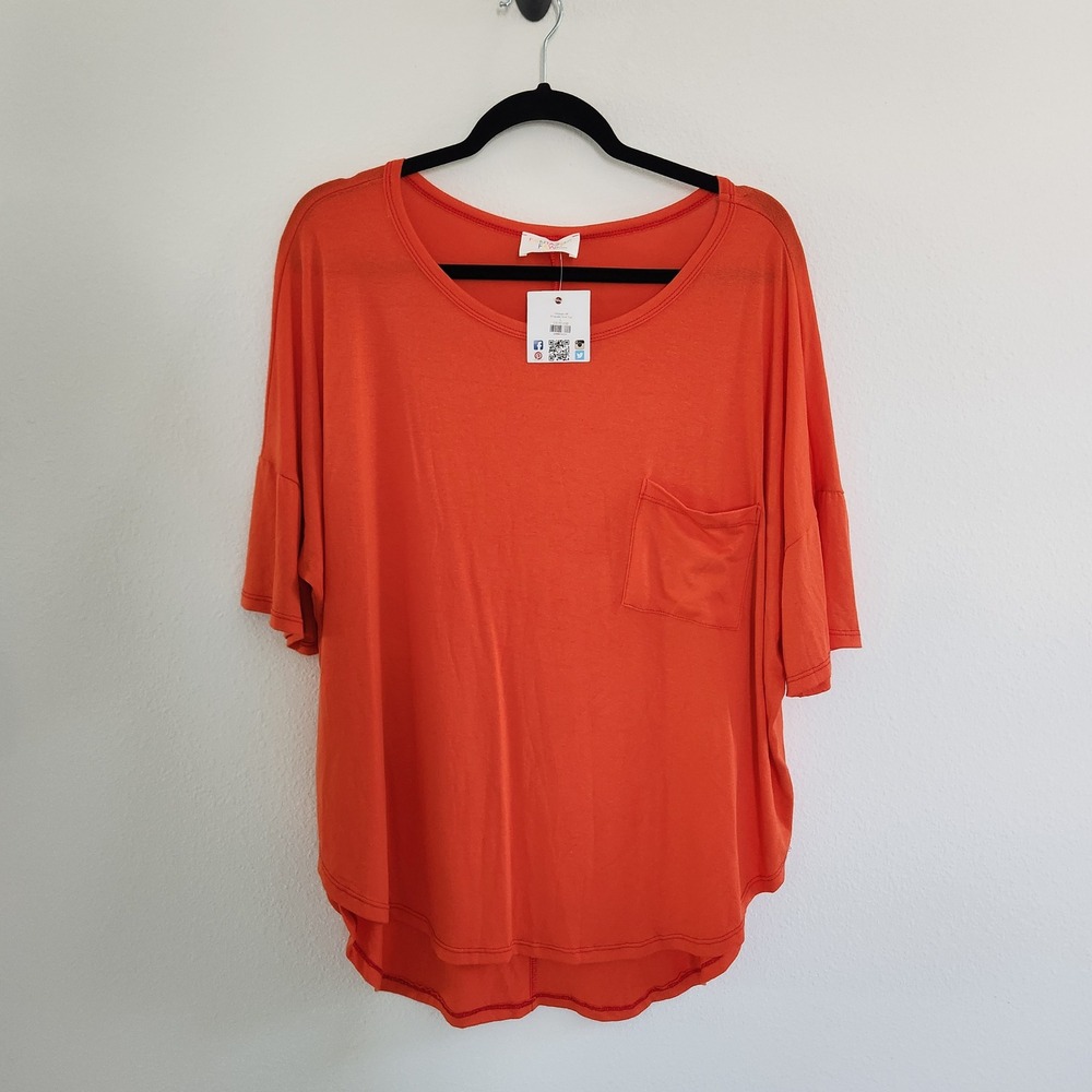 Y2K Orange Off Shoulder‎ Knit women's Top size Large Relaxed t-shirt NWT